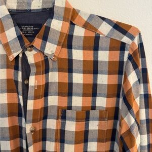 Men's orange, blue, tan speckled Plaid Shirt